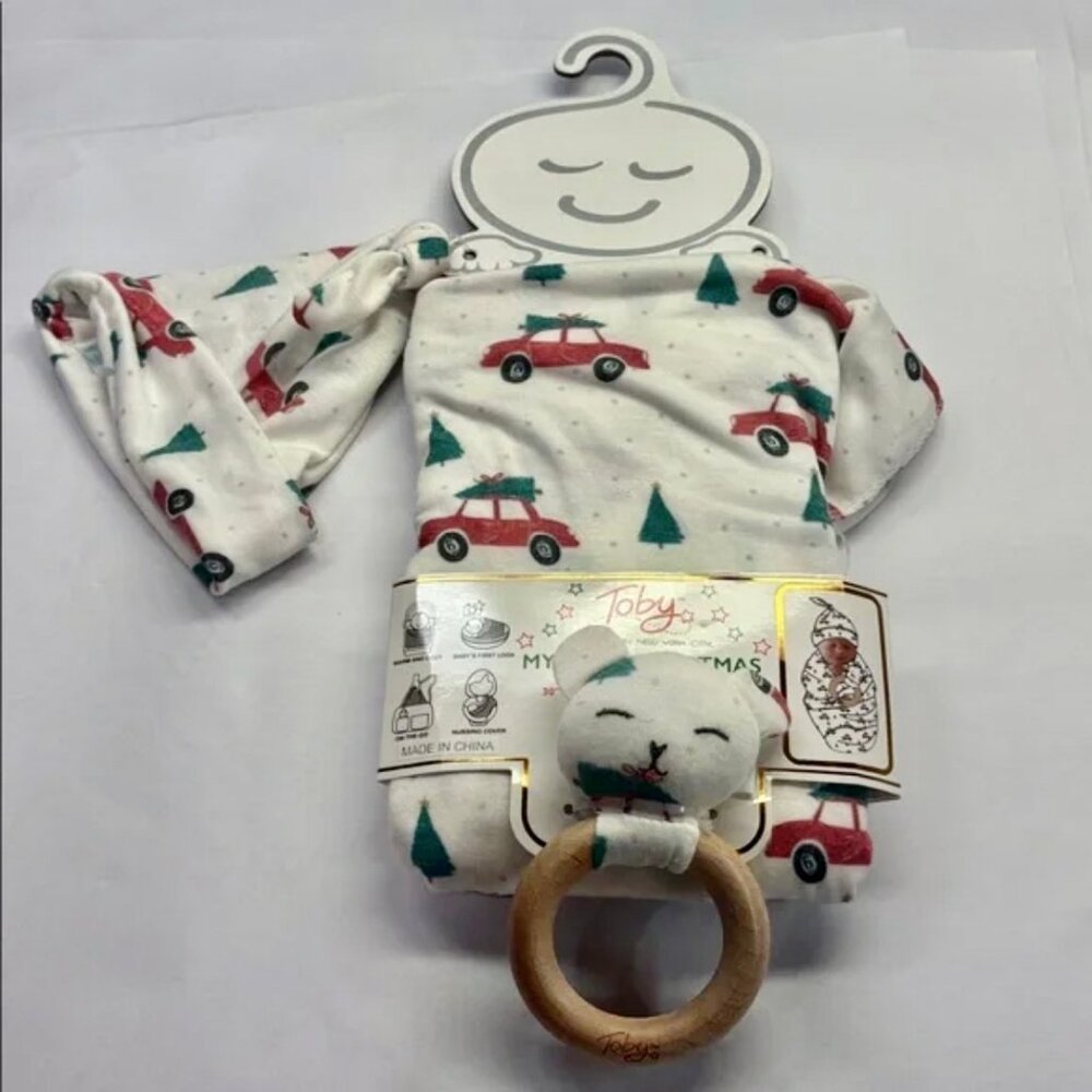 Toby My First Christmas 3 Piece Blanket Hat Rattle